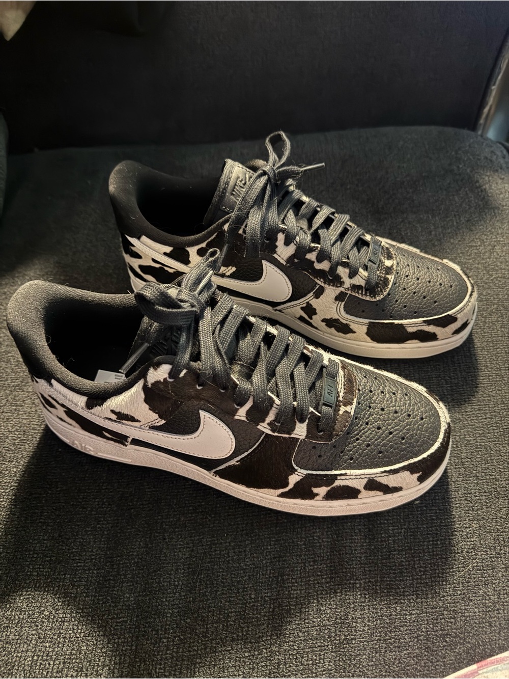 Nike Women's Black and White Cow Print Low-Top Air Force 1’s